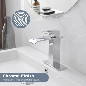 bwe bathroom faucet chrome modern waterfall with pop up drain for sink 1 single hole bathroom sink faucet parts spout bath lavatory vanity stopper overflow and supply hose single handle square