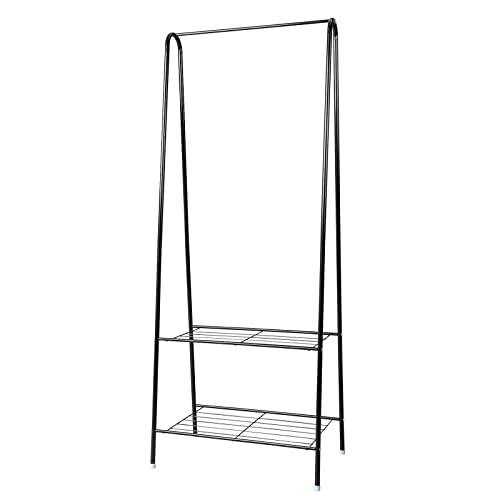 Sengert Closet Organizer, Black Clothing Rack with 2 Tier Storage Shelf, Wardrobe Rack Clothes Rack with Shoe Rack for Hanging Clothes and Storage