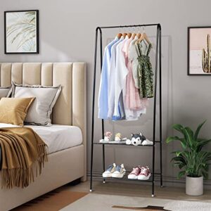 Sengert Closet Organizer, Black Clothing Rack with 2 Tier Storage Shelf, Wardrobe Rack Clothes Rack with Shoe Rack for Hanging Clothes and Storage