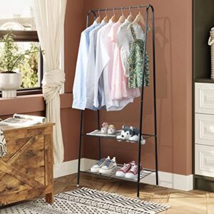 Sengert Closet Organizer, Black Clothing Rack with 2 Tier Storage Shelf, Wardrobe Rack Clothes Rack with Shoe Rack for Hanging Clothes and Storage