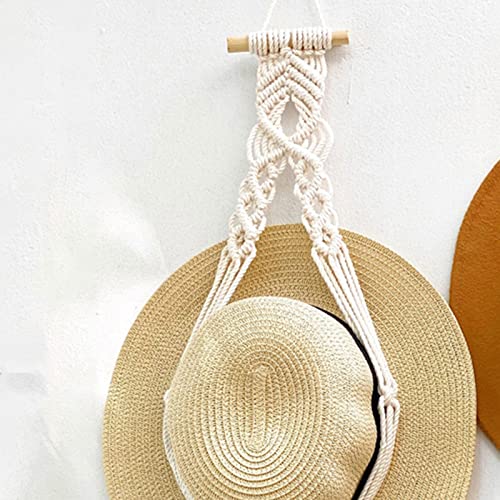 2Pcs Boho Hat Hangers, 5.74ft Macrame Hat Hangers Handmade Cotton Rope Woven Hat Hangers Bohemian Cap Holder Decorative Weaving Hanging Hat Organizer for Display Beach Hat Sun Hat Wide Brim Caps