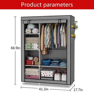 UDEAR Closet Organizer Wardrobe Clothes Storage Shelves, No-Woven Fabric Cover with Side Pockets,Grey