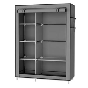 UDEAR Closet Organizer Wardrobe Clothes Storage Shelves, No-Woven Fabric Cover with Side Pockets,Grey