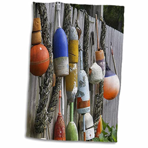 3dRose - Danita Delimont - Fishing - Buoys Hanging on Fence, Eastham, Cape Cod, Massachusetts, USA. - Towels (twl-314840-1)