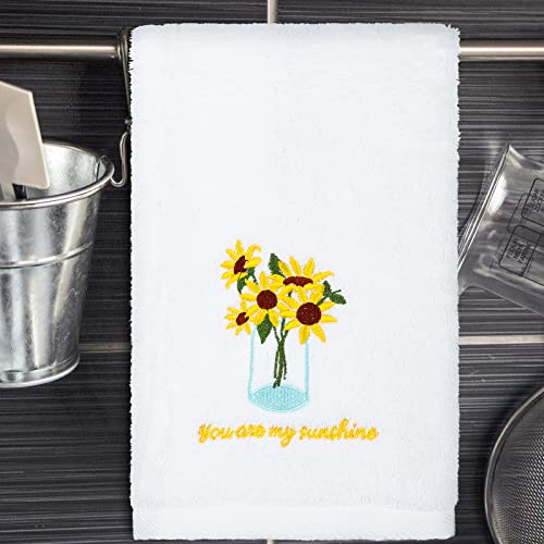 AnyDesign 2 Pack Sunflower Hand Towels Spring Cotton Embroidered Flower Decorative Dish Towel for Bathroom Hand Drying Cleaning Cooking Summer Towel Gift Set, 29.5 x 13.7 Inch