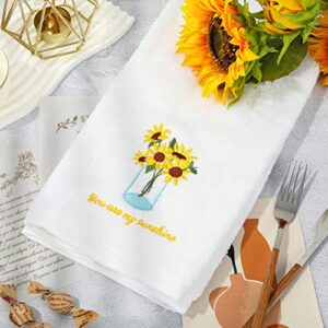 AnyDesign 2 Pack Sunflower Hand Towels Spring Cotton Embroidered Flower Decorative Dish Towel for Bathroom Hand Drying Cleaning Cooking Summer Towel Gift Set, 29.5 x 13.7 Inch