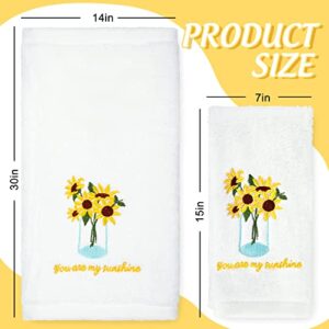 AnyDesign 2 Pack Sunflower Hand Towels Spring Cotton Embroidered Flower Decorative Dish Towel for Bathroom Hand Drying Cleaning Cooking Summer Towel Gift Set, 29.5 x 13.7 Inch