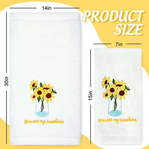 AnyDesign 2 Pack Sunflower Hand Towels Spring Cotton Embroidered Flower Decorative Dish Towel for Bathroom Hand Drying Cleaning Cooking Summer Towel Gift Set, 29.5 x 13.7 Inch