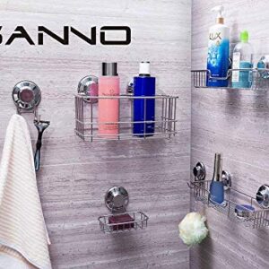 SANNO Powerful Vacuum Suction Cup Shower Caddy/Two Suction Hooks Basket for Shampoo Combo Organizer Basket Stainless Steel Holder for Bathroom Storage Stainless Steel (Set of 3)