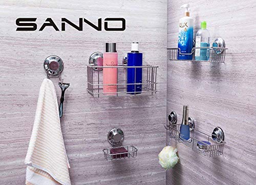 SANNO Powerful Vacuum Suction Cup Shower Caddy/Two Suction Hooks Basket for Shampoo Combo Organizer Basket Stainless Steel Holder for Bathroom Storage Stainless Steel (Set of 3)