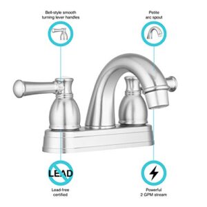 Dura Faucet RV Designer Two Handle Arc Spout Bathroom Faucet (Brushed Satin Nickel) - for Recreational Vehicles, Motorhomes, Travel Trailers and More