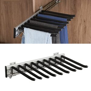 mopam pull out trousers rack 9 arms retractable closet pants hanger side mounted space saving trouser hanger rack, left side installation, black