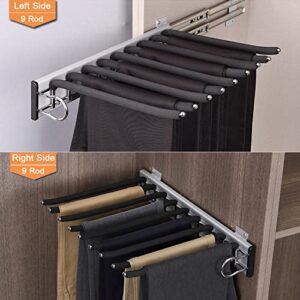 mopam Pull Out Trousers Rack 9 Arms Retractable Closet Pants Hanger Side Mounted Space Saving Trouser Hanger Rack, Left Side Installation, Black