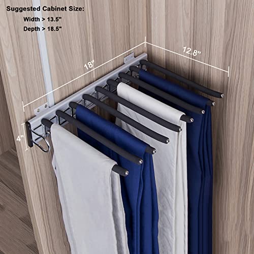 mopam Pull Out Trousers Rack 9 Arms Retractable Closet Pants Hanger Side Mounted Space Saving Trouser Hanger Rack, Left Side Installation, Black