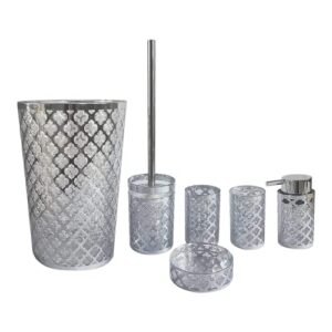 BH Home & Linen Luxurious 6 Pieces Bathroom Accessory Set. Maded of 100% Polyresin. (Geneva Chrome)