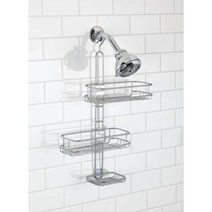 InterDesign Linea Adjustable Shower Caddy - Bathroom Storage Shelves for Shampoo, Conditioner and Soap, Silver