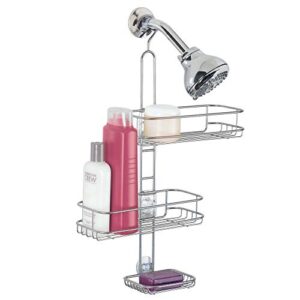 InterDesign Linea Adjustable Shower Caddy - Bathroom Storage Shelves for Shampoo, Conditioner and Soap, Silver