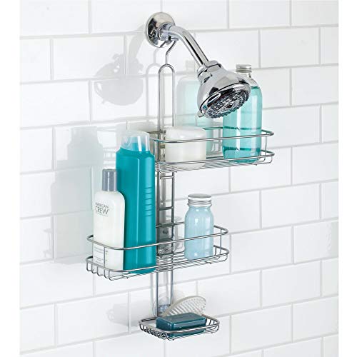 InterDesign Linea Adjustable Shower Caddy - Bathroom Storage Shelves for Shampoo, Conditioner and Soap, Silver