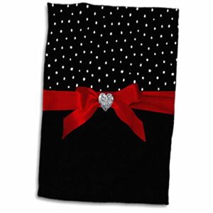 3drose polkadots valentine-black and white dots confetti red ribbon diamond - towel, 15 by 22-inch