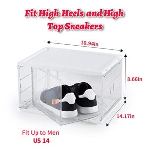 3 Pack Shoe Box Clear Plastic Stackable, Drop Side Sneaker Storage Box Revolving for Sneakerhead, Transparent Acrylic Shoe Display Case for Size 13 White