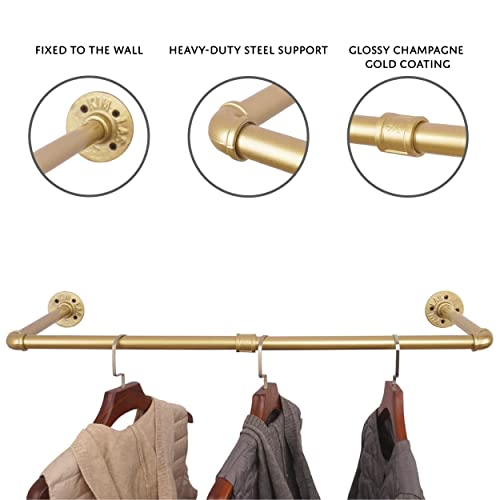 HomeDecoGoods Clothes Rack Wall Mount, 34''L Clothing Bar for Wall, Industrial Pipe Clothes Rod, Heavy-Duty Cast-Iron Garment Rack, Clothes Hanging Rod Bar for Laundry Room Closet Storage