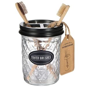 4pcs & 4pcs Black Mason Jar Bathroom Accessories Set - 2 Foaming Soap Dispenser& 2 Qtip Holder (regular mouth)&2 Cotton Swab Holder (wide mouth)&2 Toothbrush Holder-Rustic Farmhouse Decor Bathroom