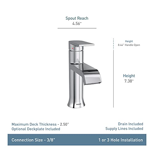 Moen Genta LX Chrome One-Handle Single Hole Modern Bathroom Sink Faucet with Optional Deckplate, 6702