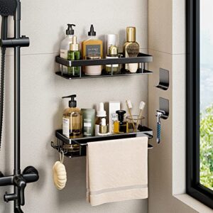 BASHO FAN Shower Caddy organizer - Large Capacity Shower Organizer With Hooks Easy Installation Adhesive Shower Shelf With 2 Razor Hooks for Bathroom Storage Kitchen Shelf Rack