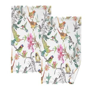 floral bird pattern hand towels set of 2, highly absorbent soft cotton face towels bathroom decorative towel for beach gym spa shower, 16x28in