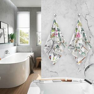 Floral Bird Pattern Hand Towels Set of 2, Highly Absorbent Soft Cotton Face Towels Bathroom Decorative Towel for Beach Gym Spa Shower, 16x28In