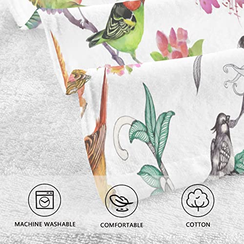 Floral Bird Pattern Hand Towels Set of 2, Highly Absorbent Soft Cotton Face Towels Bathroom Decorative Towel for Beach Gym Spa Shower, 16x28In