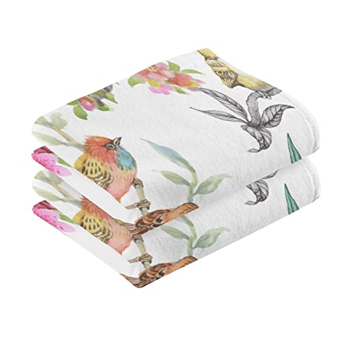 Floral Bird Pattern Hand Towels Set of 2, Highly Absorbent Soft Cotton Face Towels Bathroom Decorative Towel for Beach Gym Spa Shower, 16x28In