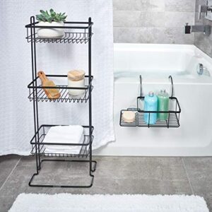 iDesign Everett Metal Standing Shower Caddy, 3-Tier Bath Shelf Baskets for Towels, Soap, Shampoo, Lotion, Accessories, 12.36" x 6.88" x 32.11", Matte Black