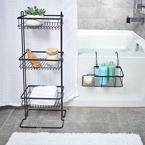 iDesign Everett Metal Standing Shower Caddy, 3-Tier Bath Shelf Baskets for Towels, Soap, Shampoo, Lotion, Accessories, 12.36" x 6.88" x 32.11", Matte Black