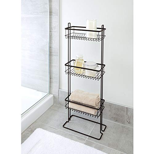 iDesign Everett Metal Standing Shower Caddy, 3-Tier Bath Shelf Baskets for Towels, Soap, Shampoo, Lotion, Accessories, 12.36" x 6.88" x 32.11", Matte Black