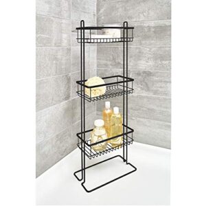 iDesign Everett Metal Standing Shower Caddy, 3-Tier Bath Shelf Baskets for Towels, Soap, Shampoo, Lotion, Accessories, 12.36" x 6.88" x 32.11", Matte Black