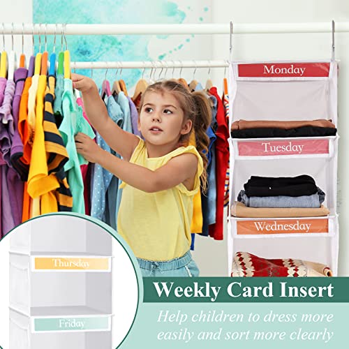 Amylove 2 Pack 6 Weekly Shelf Hanging Closet Organizer Kids Closet Organizer Clothes Storage Organizer for Kids Days of the Week Clothes Organizer Hanging Cube Organizer for Daily Activity (White)