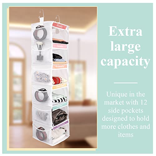 Amylove 2 Pack 6 Weekly Shelf Hanging Closet Organizer Kids Closet Organizer Clothes Storage Organizer for Kids Days of the Week Clothes Organizer Hanging Cube Organizer for Daily Activity (White)