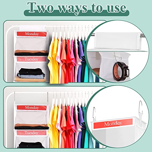 Amylove 2 Pack 6 Weekly Shelf Hanging Closet Organizer Kids Closet Organizer Clothes Storage Organizer for Kids Days of the Week Clothes Organizer Hanging Cube Organizer for Daily Activity (White)