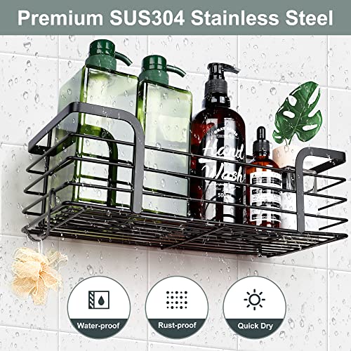 Gulex 2 Pack Adhesive Shower Caddy Shower Shelves with Hooks, No Drilling Stainless Steel Shower Shelf Bathroom Organizer