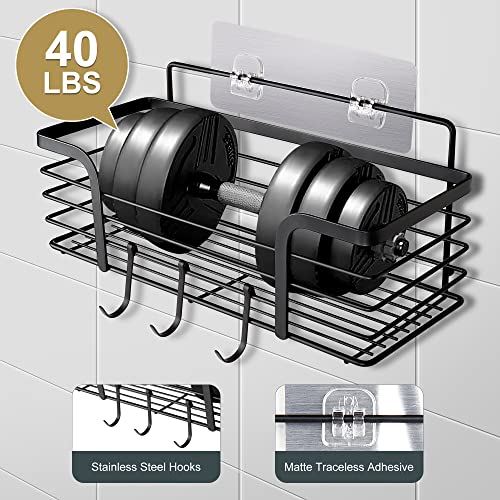 Gulex 2 Pack Adhesive Shower Caddy Shower Shelves with Hooks, No Drilling Stainless Steel Shower Shelf Bathroom Organizer