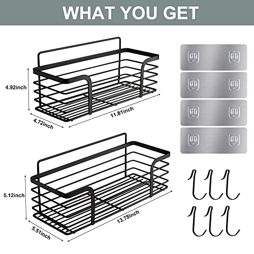 Gulex 2 Pack Adhesive Shower Caddy Shower Shelves with Hooks, No Drilling Stainless Steel Shower Shelf Bathroom Organizer