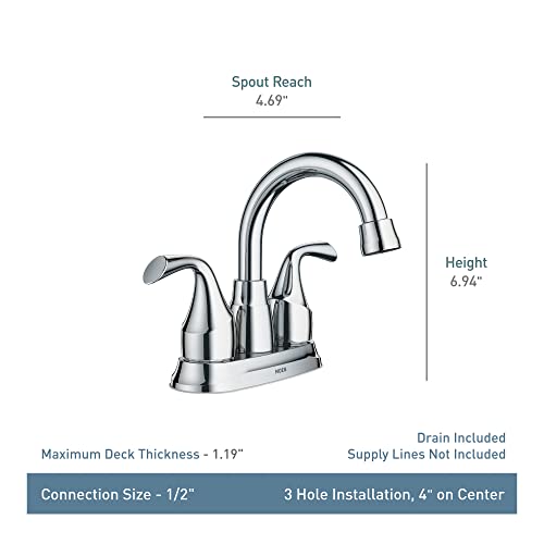 Moen Chrome Idora Two-Handle Centerset Bathroom Sink Faucet with Drain Assembly, Bathroom Faucets for 3-Hole Sinks, 84115