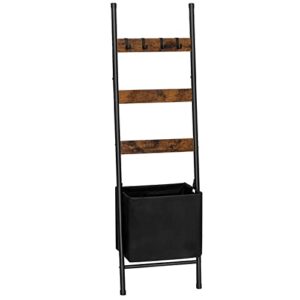 hoobro blanket ladder with basket, 17.3”l x 63.4”h, towel rack with hooks, blanket holder rack, decorative ladder shelf, drying and display rack for bathroom, living room, rustic brown bf31cj01