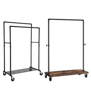 songmics heavy duty clothes rack and industrial clothing rack bundle, pipe style garment racks on wheels, heavy duty racks with shelves, rustic brown and black uhsr60b and uhsr65bx