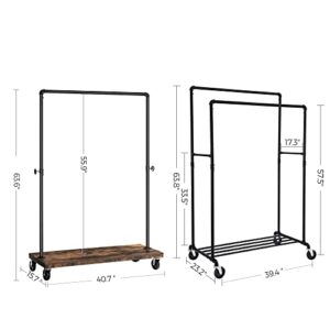 SONGMICS Heavy Duty Clothes Rack and Industrial Clothing Rack Bundle, Pipe Style Garment Racks on Wheels, Heavy Duty Racks with Shelves, Rustic Brown and Black UHSR60B and UHSR65BX