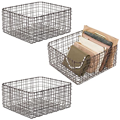 mDesign Farmhouse Decor Metal Wire Storage Basket Bin for Storage & Organizing Closets, Shelves, and Cabinets in Bedrooms - Holds Shirts, Purses, Leggings, Scarfs, Hats - 12" x 12" - 3 Pack - Bronze