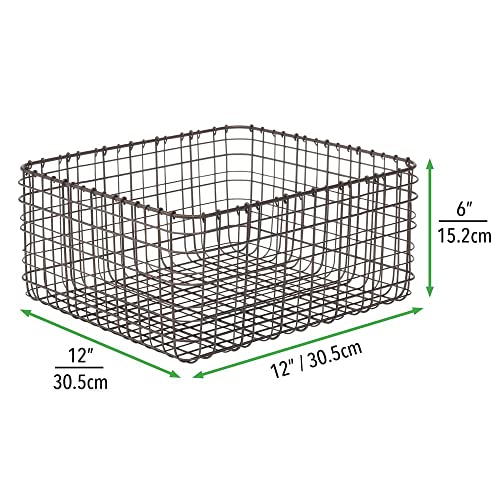 mDesign Farmhouse Decor Metal Wire Storage Basket Bin for Storage & Organizing Closets, Shelves, and Cabinets in Bedrooms - Holds Shirts, Purses, Leggings, Scarfs, Hats - 12" x 12" - 3 Pack - Bronze