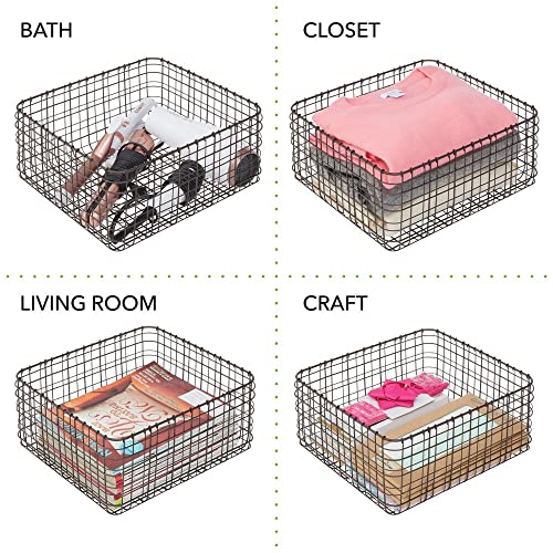 mDesign Farmhouse Decor Metal Wire Storage Basket Bin for Storage & Organizing Closets, Shelves, and Cabinets in Bedrooms - Holds Shirts, Purses, Leggings, Scarfs, Hats - 12" x 12" - 3 Pack - Bronze