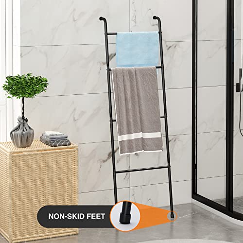 LEGUANG Towel Rack Blanket Ladder Holder, Wall Leaning Metal Holder Rack, for Living Room Bedroom Bathroom Decorative Outdoor Pool - 4 Tiers - Black